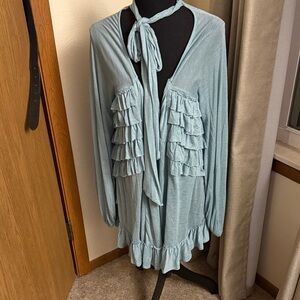 Free People Light Green Ruffled Tunic with Tie